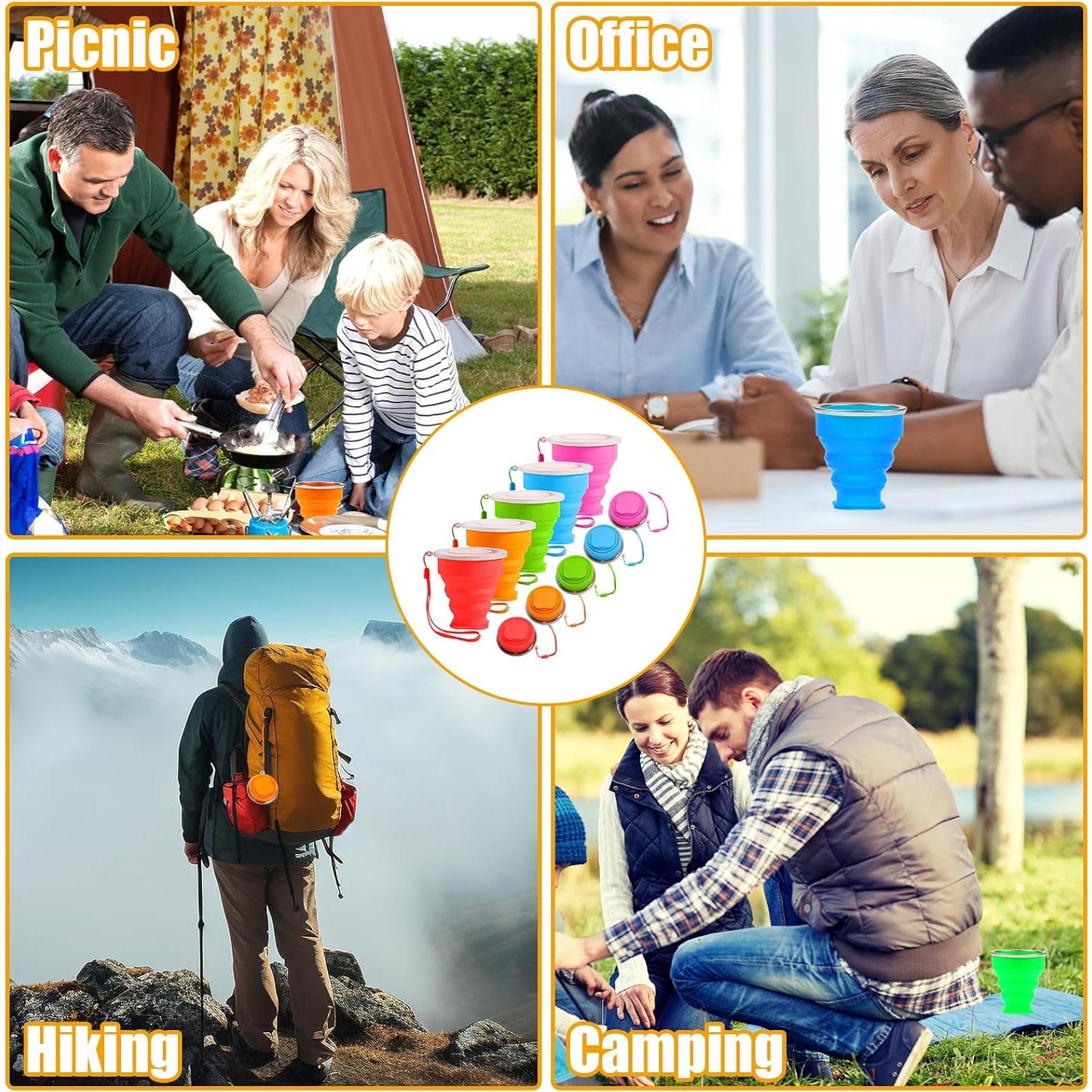 Juego de 5 Tazas Plegables de Silicona QEEYON para Viaje