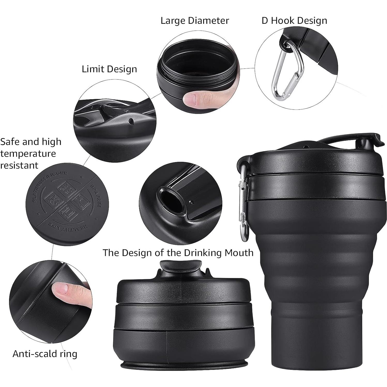 Taza de viaje plegable Egoldto 600ml silicona a prueba de fugas