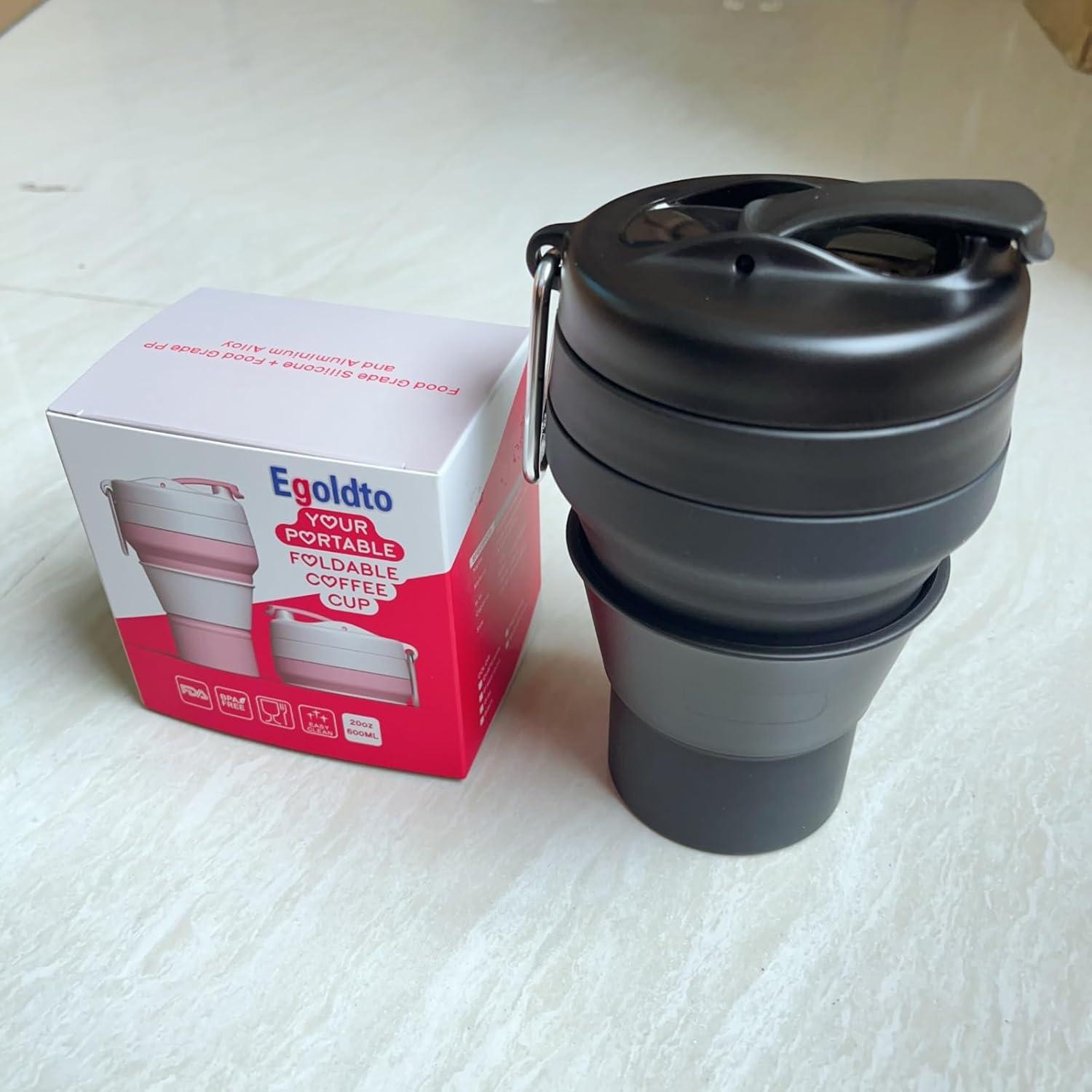 Taza de viaje plegable Egoldto 600ml silicona a prueba de fugas