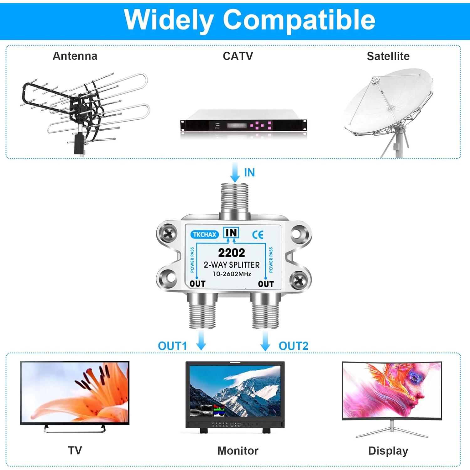 Divisor de Cable Coaxial 2 Vías TKCHAX 10-2600MHz Niquelado