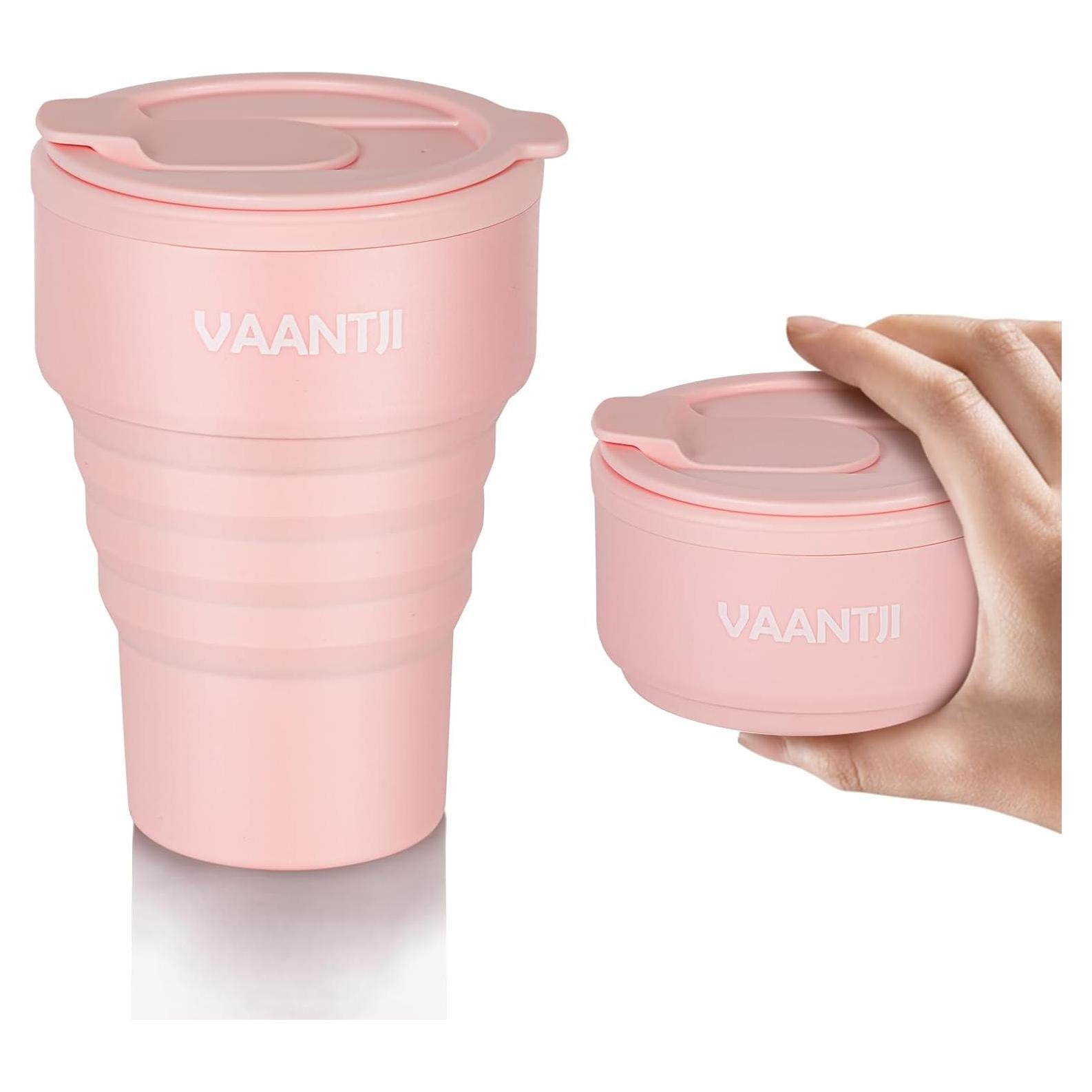 Taza Plegable de Silicona VAANTJI 375 ml Rosa para Viajes