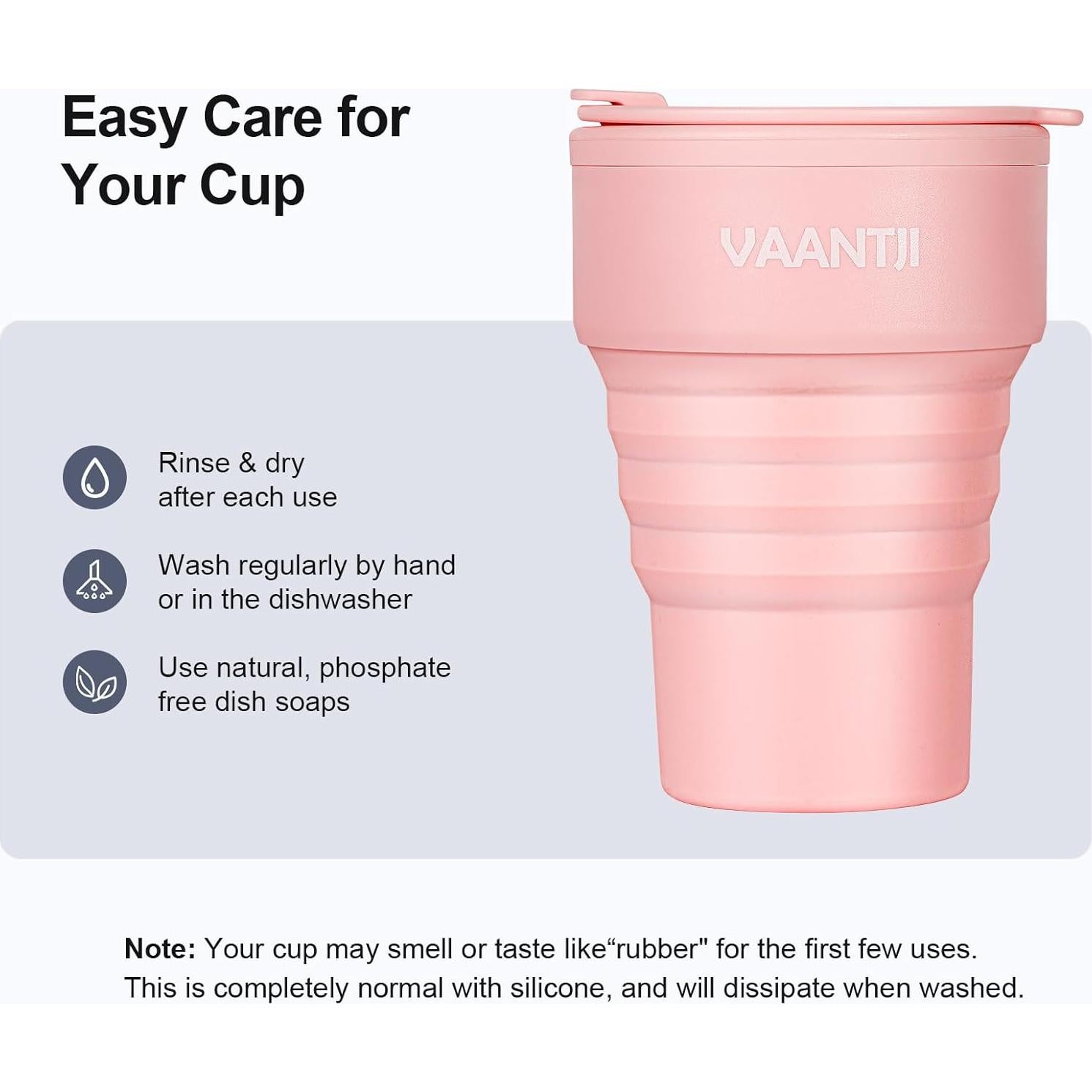 Taza Plegable de Silicona VAANTJI 375 ml Rosa para Viajes