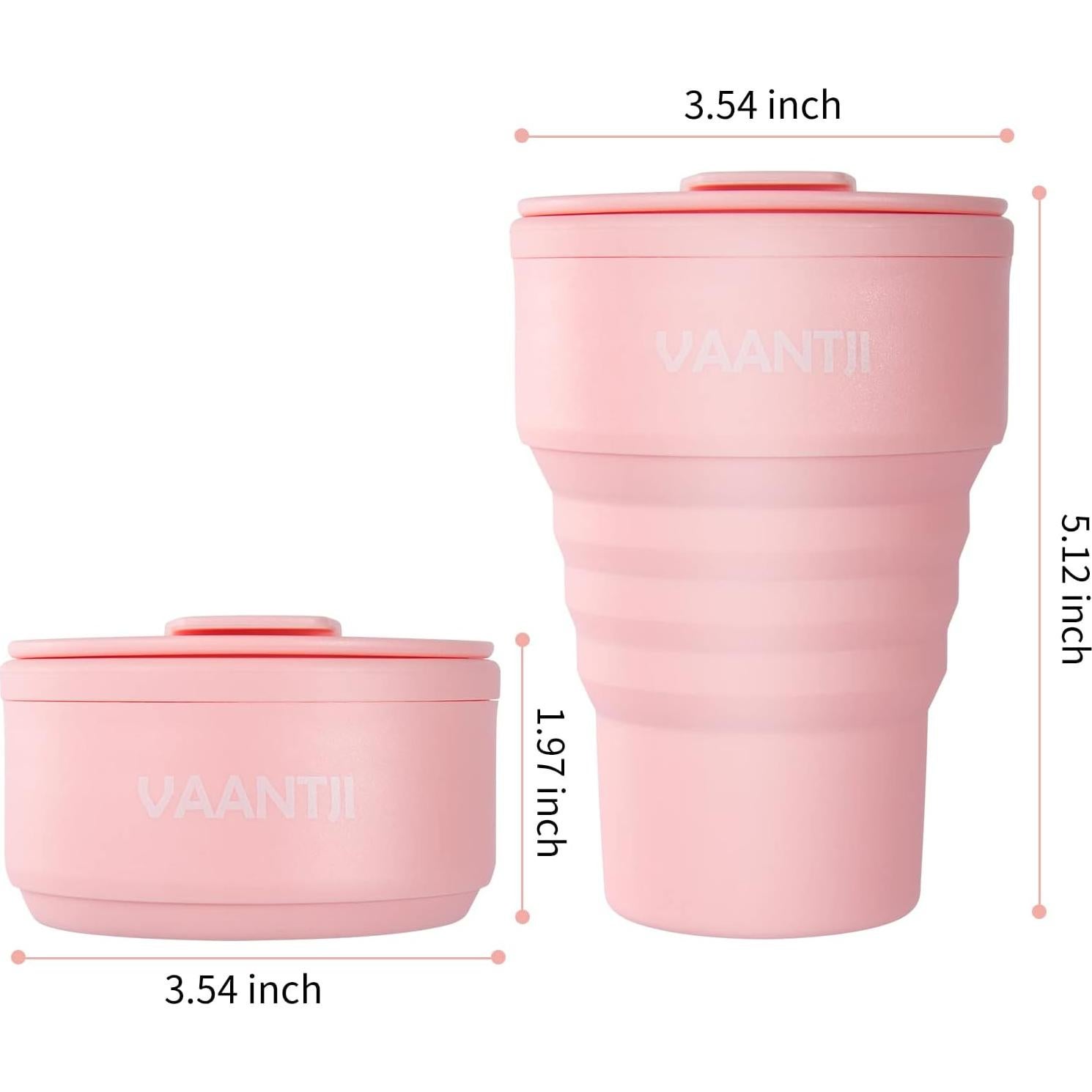 Taza Plegable de Silicona VAANTJI 375 ml Rosa para Viajes