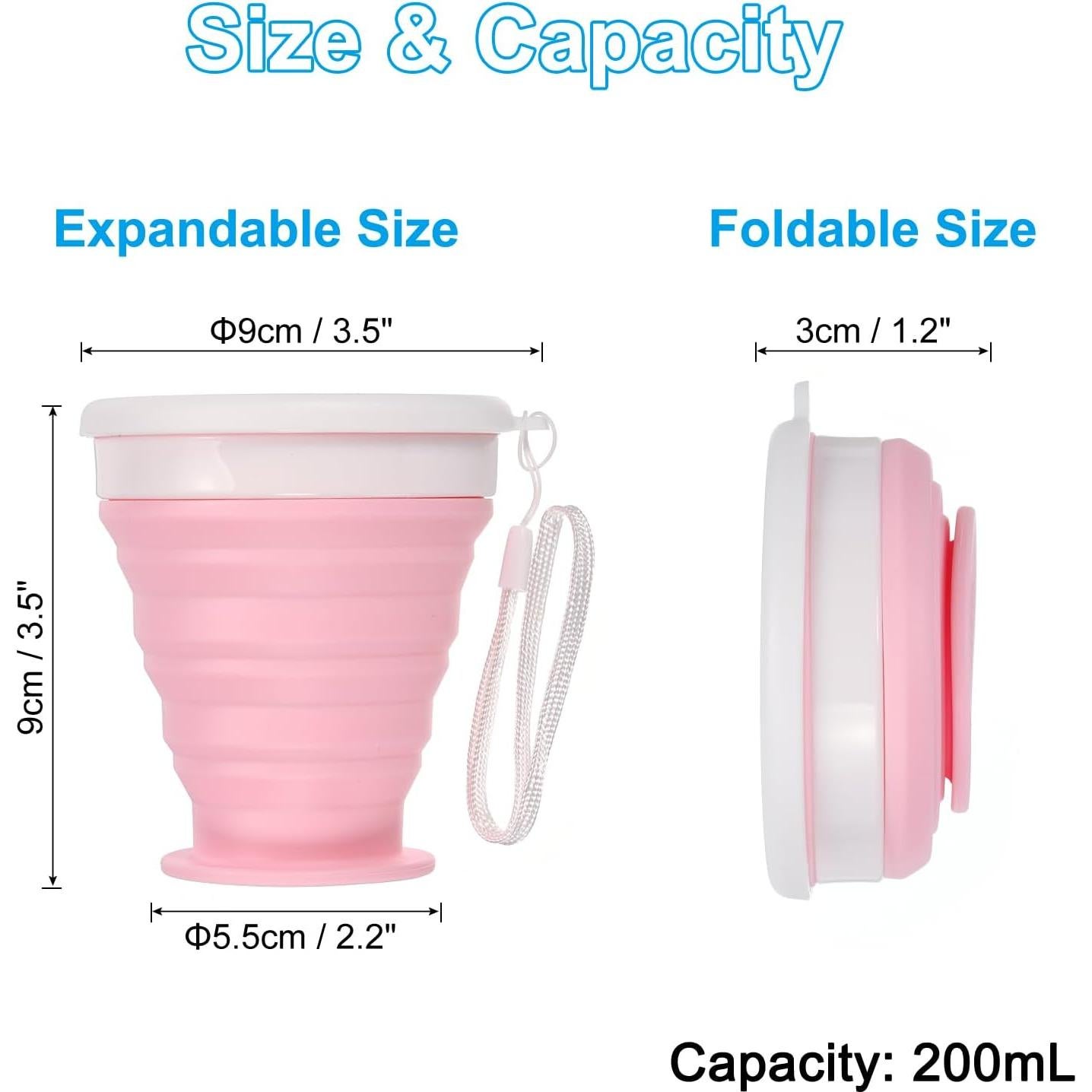 Taza Plegable PATIKIL 200mL Silicona Rosa 2 Unidades