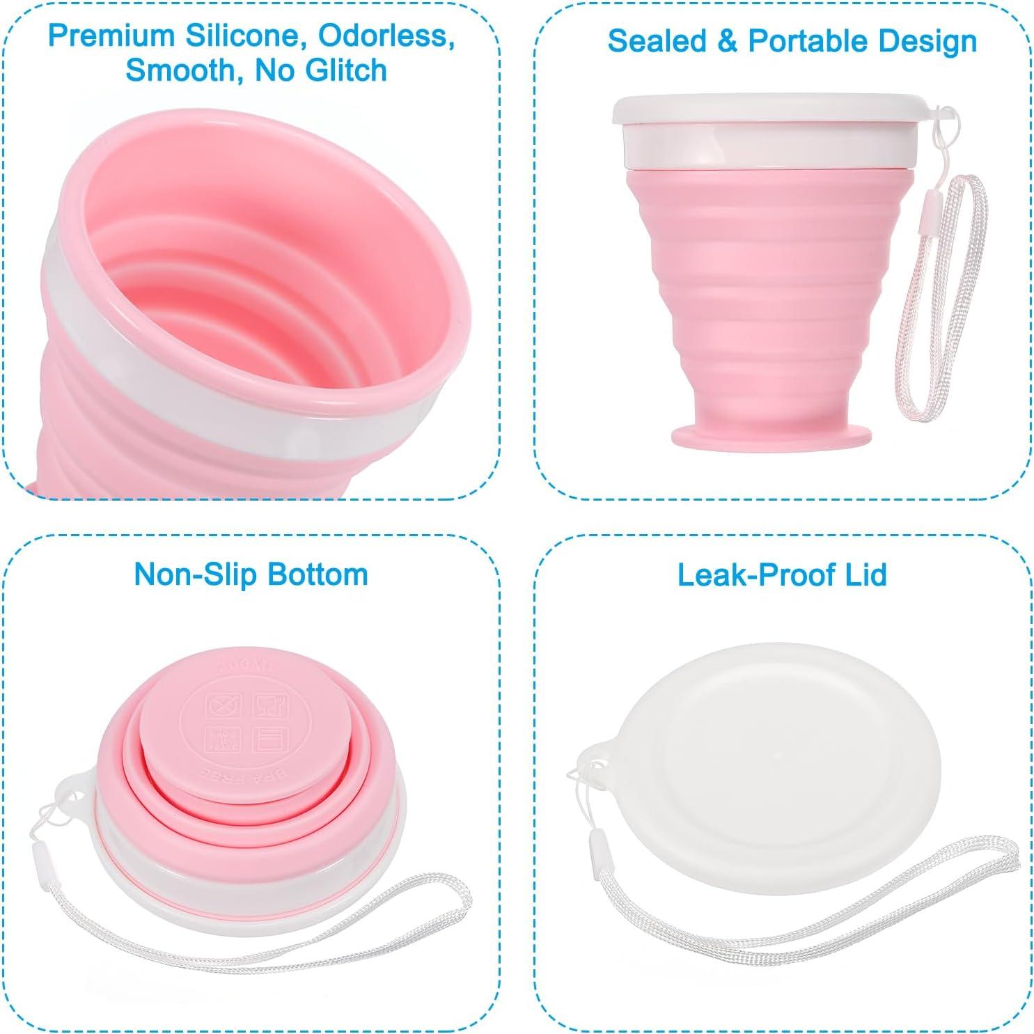 Taza Plegable PATIKIL 200mL Silicona Rosa 2 Unidades