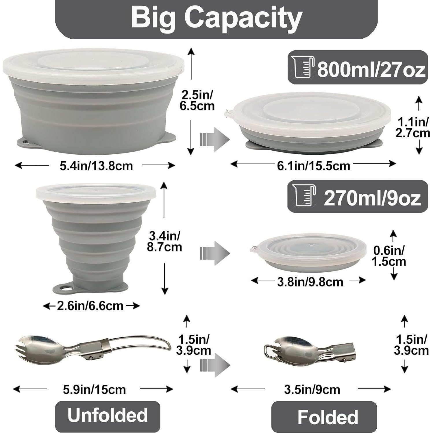 Kit de Comida Plegable para Camping - Silicona Grado Alimenticio