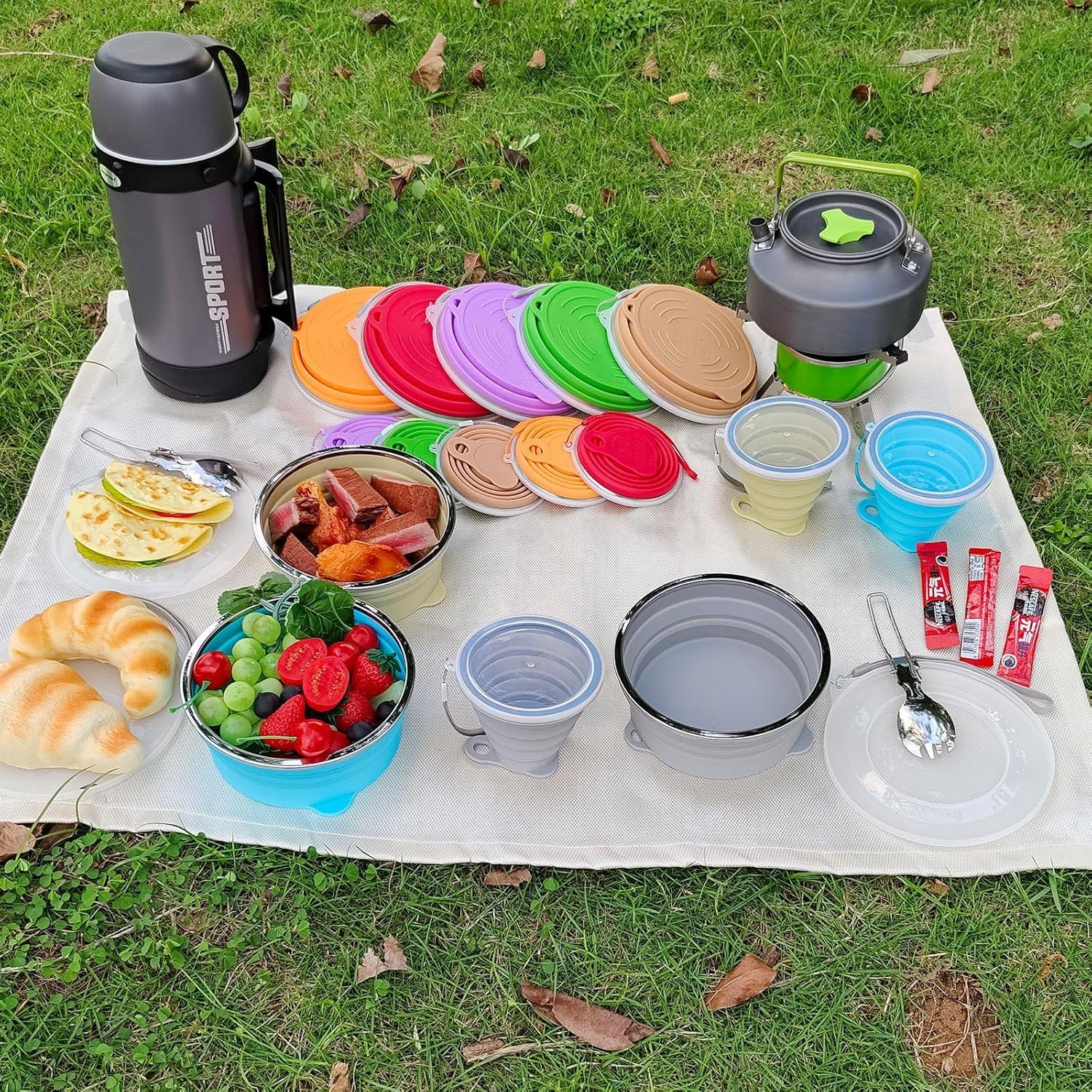 Kit de Comida Plegable para Camping - Silicona Grado Alimenticio