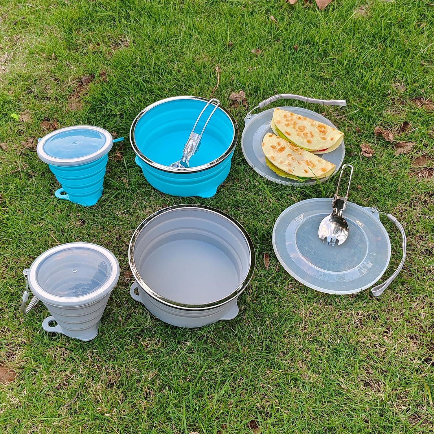 Kit de Comida Plegable para Camping - Silicona Grado Alimenticio