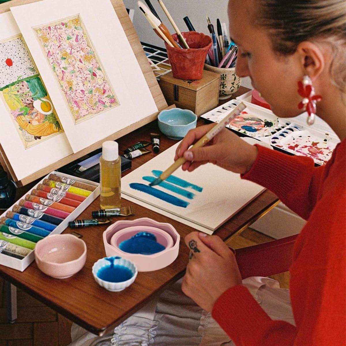 Cubo Lavador de Pinceles Plegable AddLotLot Rosa 3 Piezas