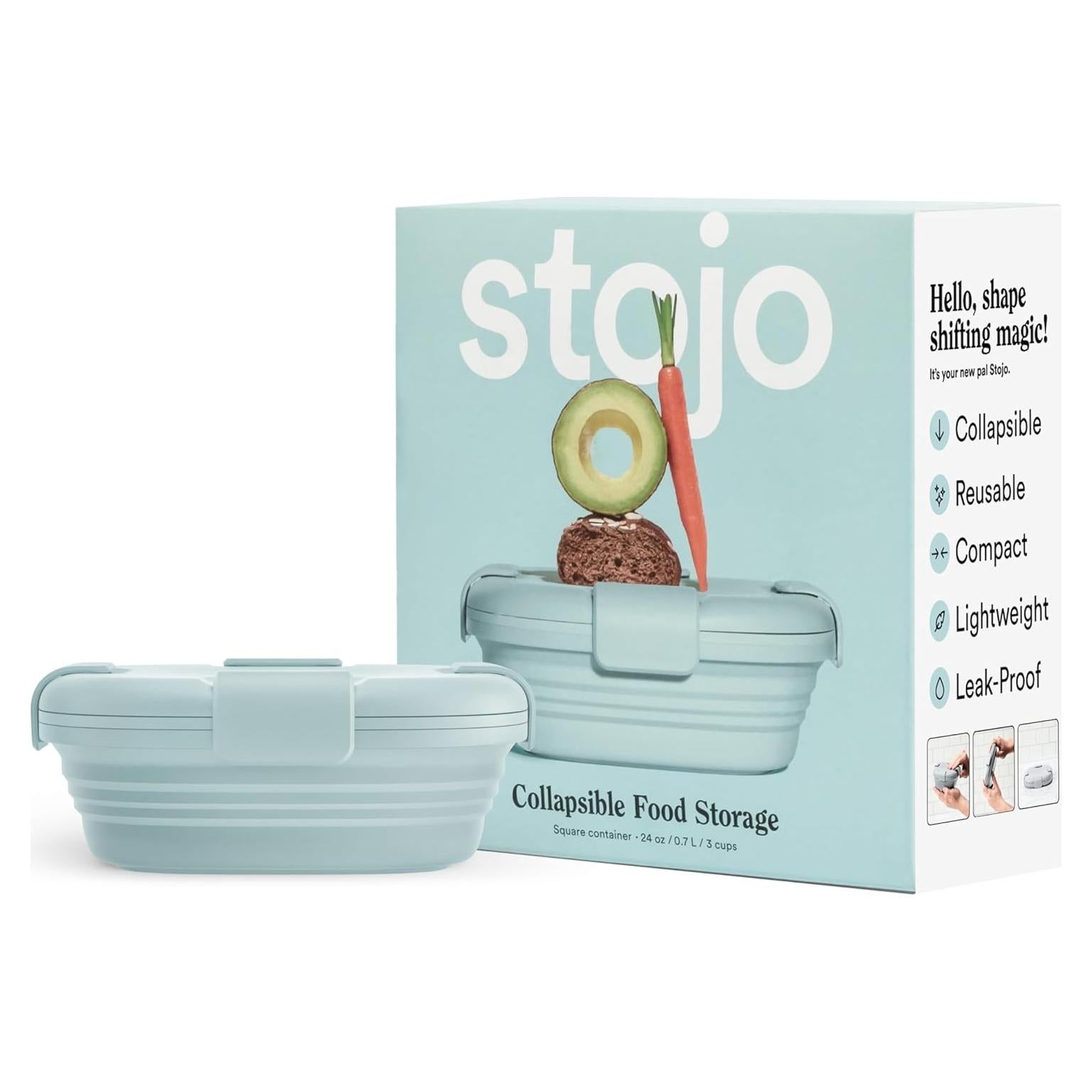 Stojo Caja de Sándwich Plegable 680ml Acuamarina - Tazón Silicona Reutilizable