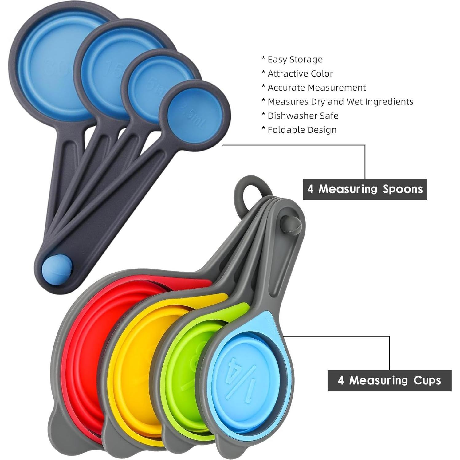 Juego de Tazas y Cucharas Medidoras Plegables SPUVGVC 8 Piezas