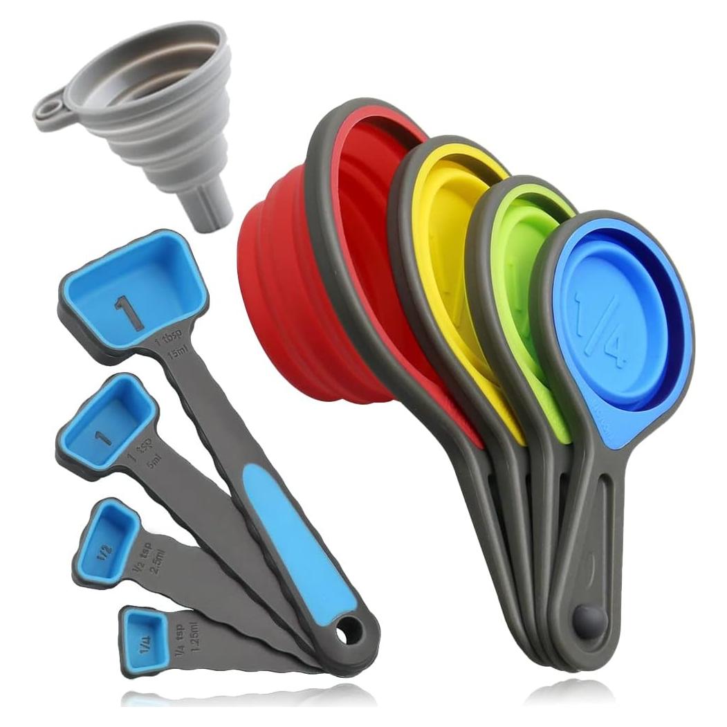 Juego de Tazas y Cucharas Medidoras Leepiya 8 Piezas Silicona
