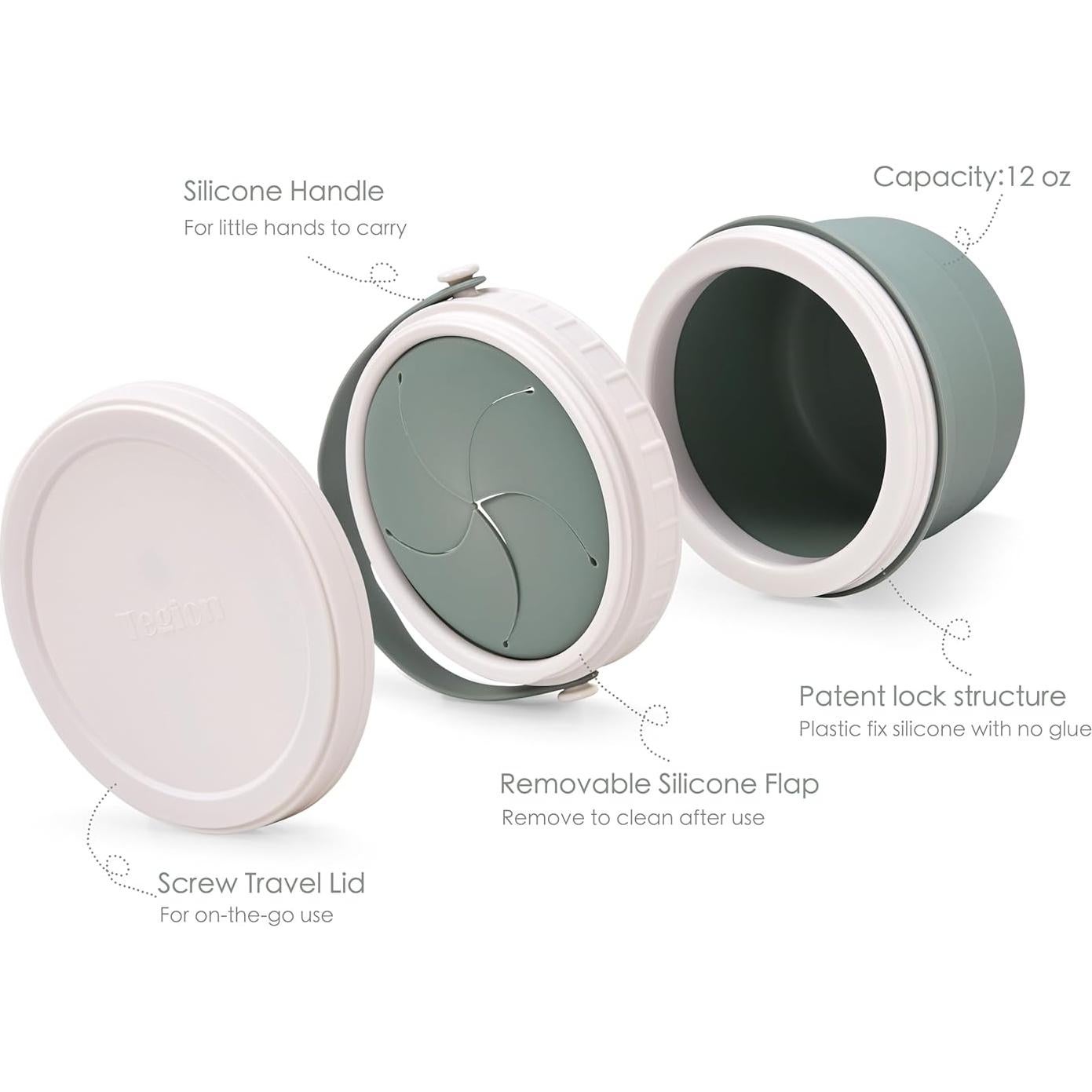 Taza de bocadillos para niños Tegion 12 oz silicona verde