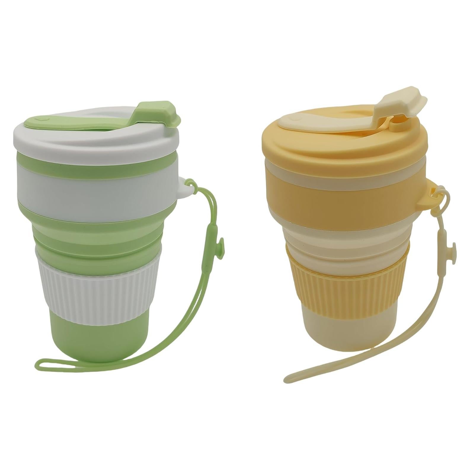 Juego de 2 Tazas Plegables de Silicona XINYIDAO 350ml Amarillo Verde