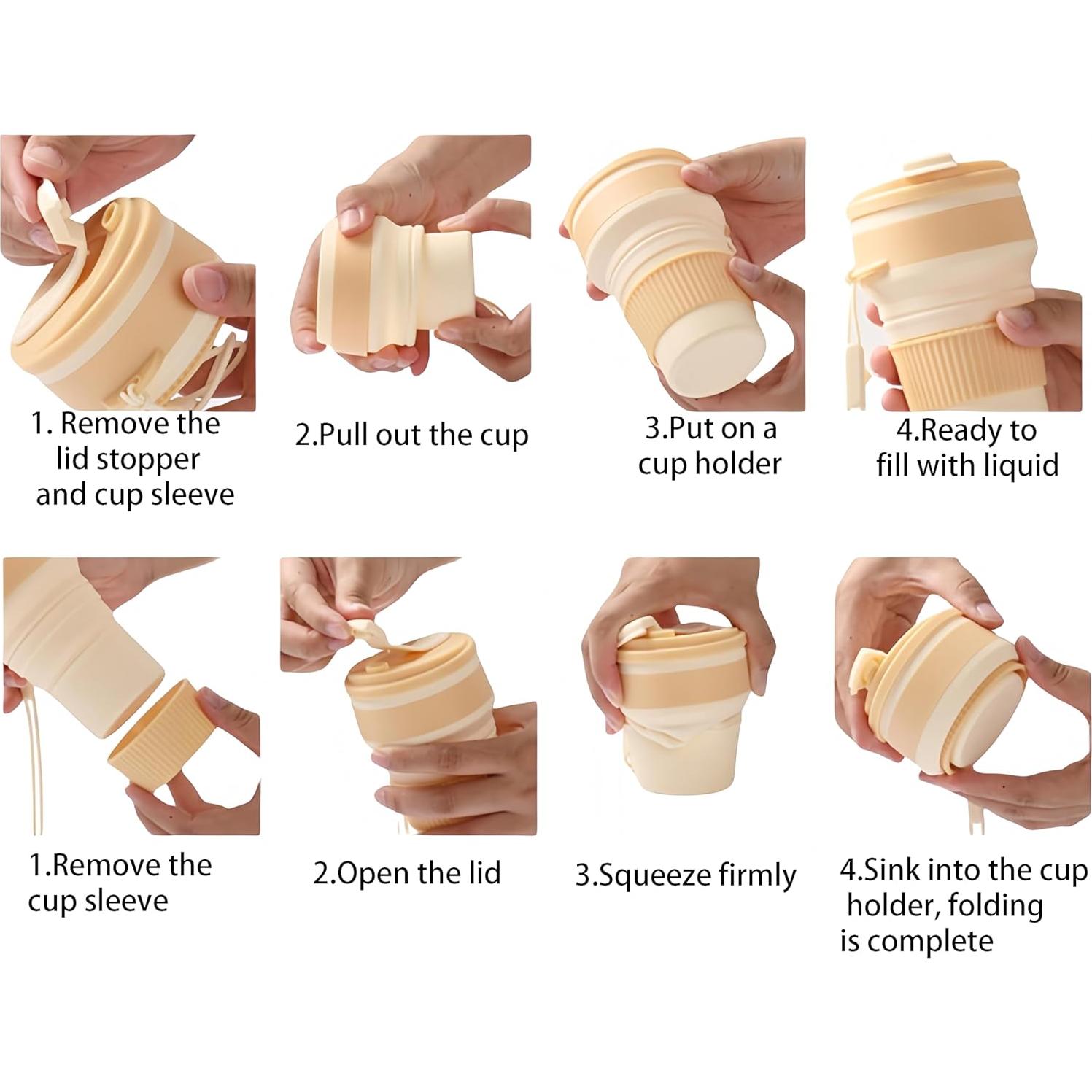 Juego de 2 Tazas Plegables de Silicona XINYIDAO 350ml Amarillo Verde