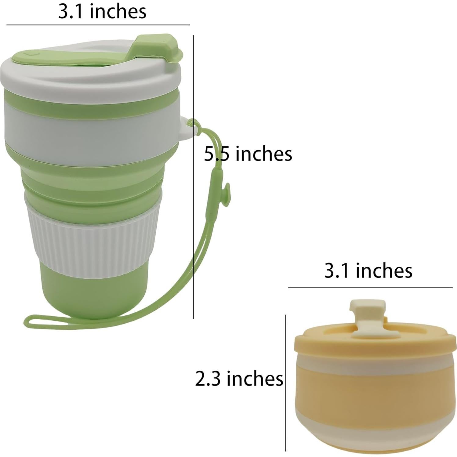 Juego de 2 Tazas Plegables de Silicona XINYIDAO 350ml Amarillo Verde