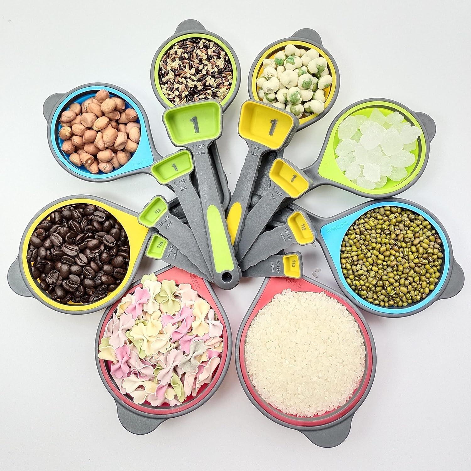 Juego de Tazas y Cucharas Medidoras Plegables Hotsyang 16 Pcs