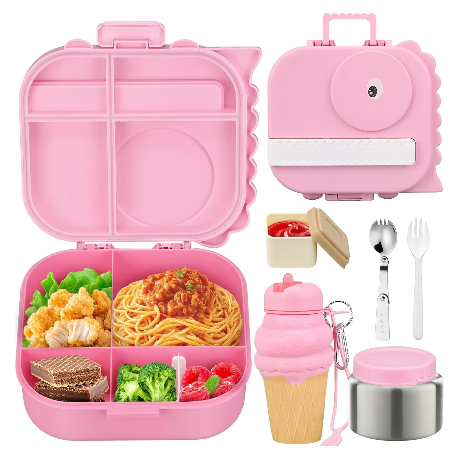 Caja de Almuerzo Aimsnk Dinosaurio Rosa 1.5L con Compartimentos