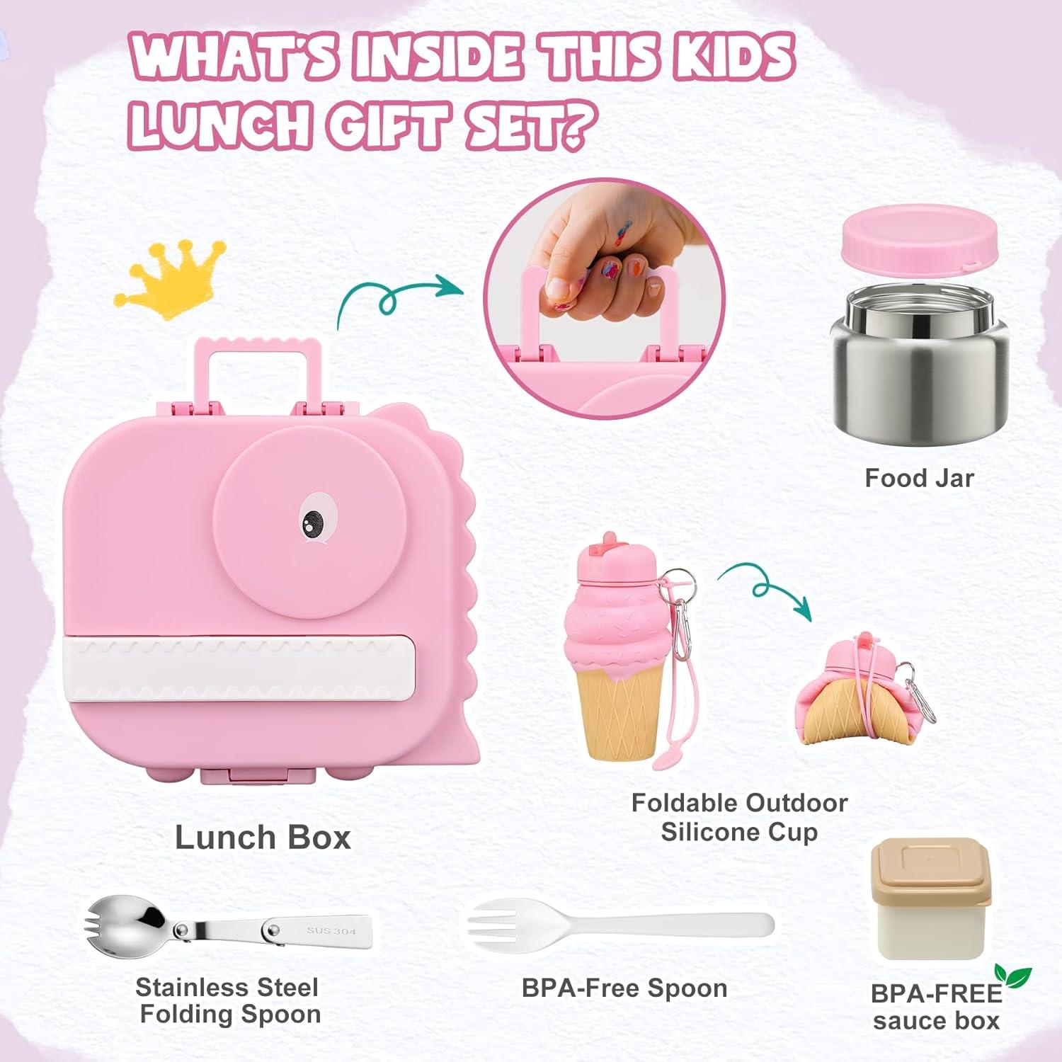 Caja de Almuerzo Aimsnk Dinosaurio Rosa 1.5L con Compartimentos