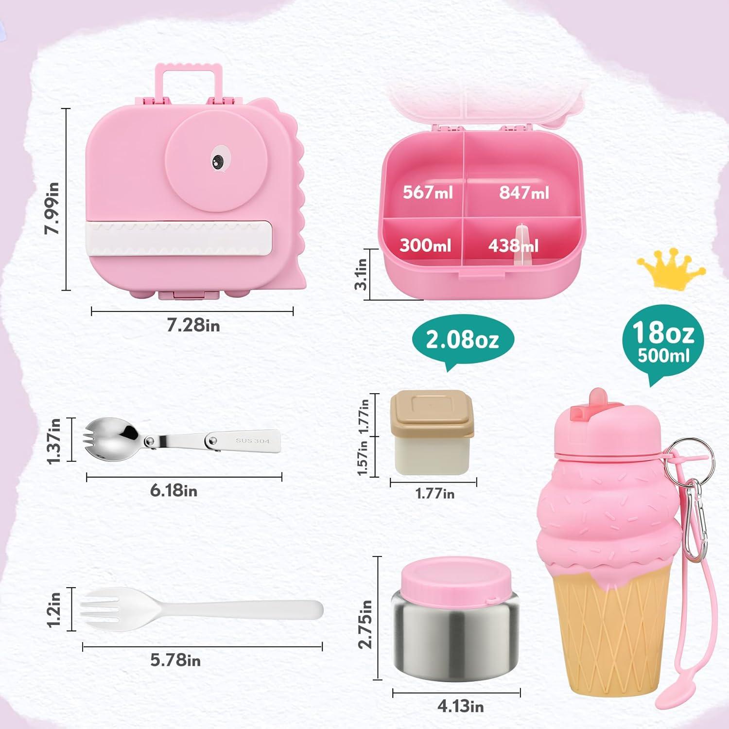 Caja de Almuerzo Aimsnk Dinosaurio Rosa 1.5L con Compartimentos