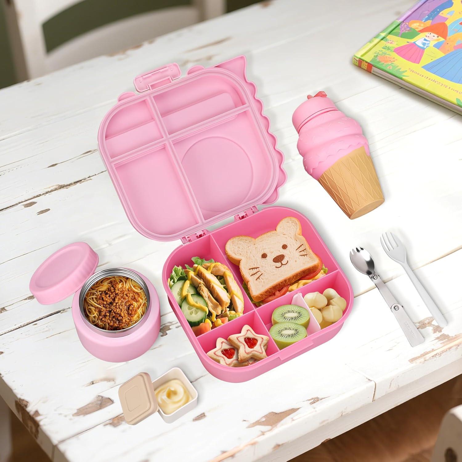 Caja de Almuerzo Aimsnk Dinosaurio Rosa 1.5L con Compartimentos