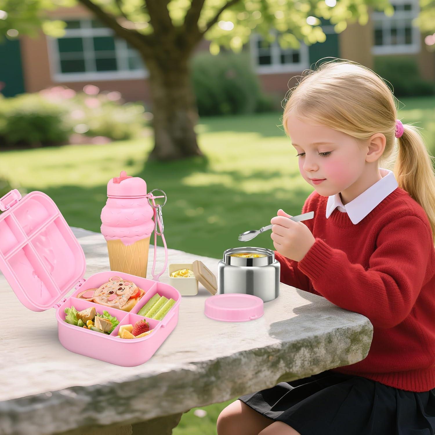 Caja de Almuerzo Aimsnk Dinosaurio Rosa 1.5L con Compartimentos