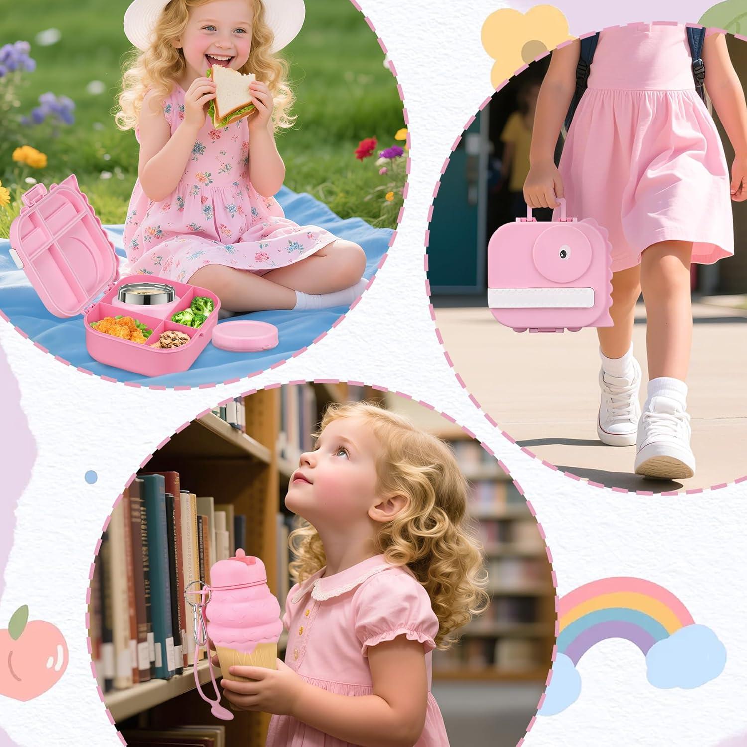 Caja de Almuerzo Aimsnk Dinosaurio Rosa 1.5L con Compartimentos