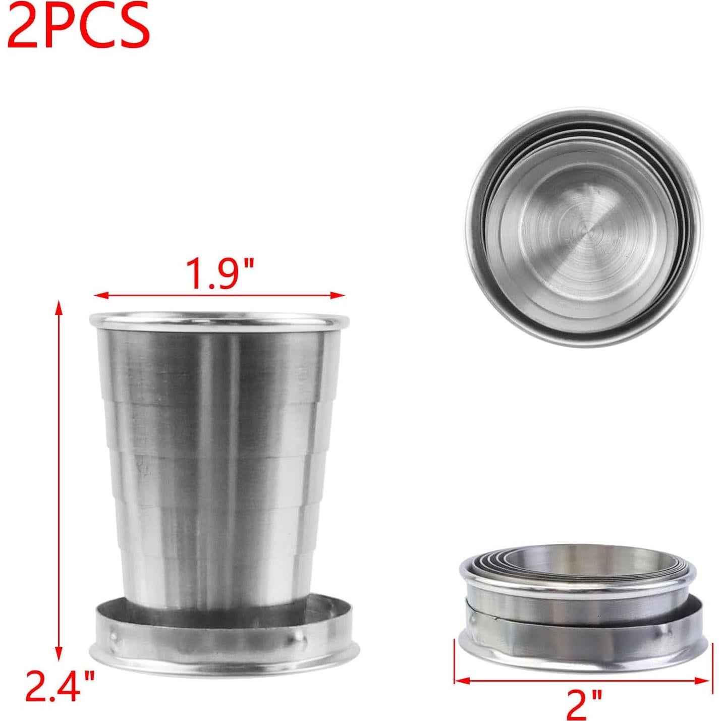 Tazas Plegables de Acero Inoxidable MY MIRONEY 75ml - 2 Piezas