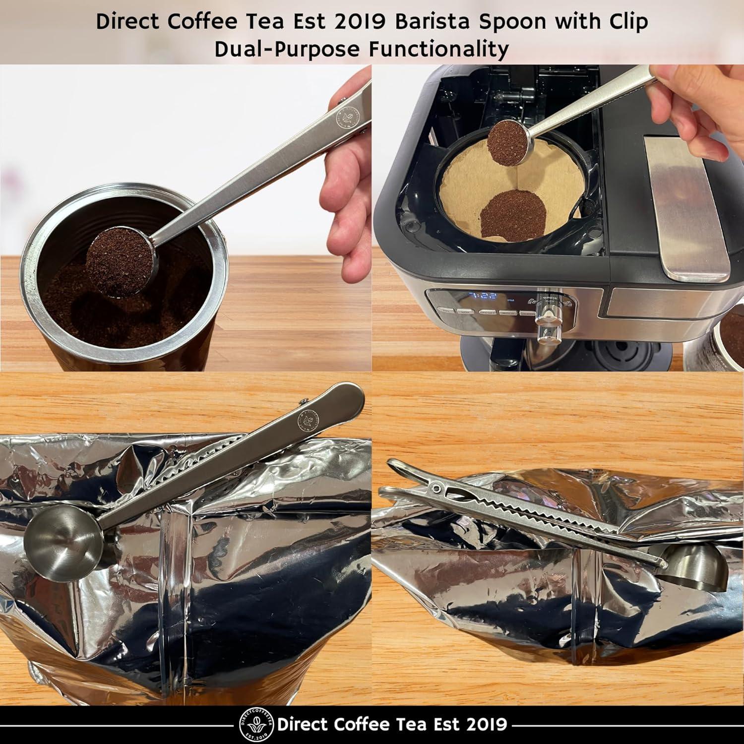 Cucharada 2-en-1 Acero Inoxidable Direct Coffee Tea con Clip