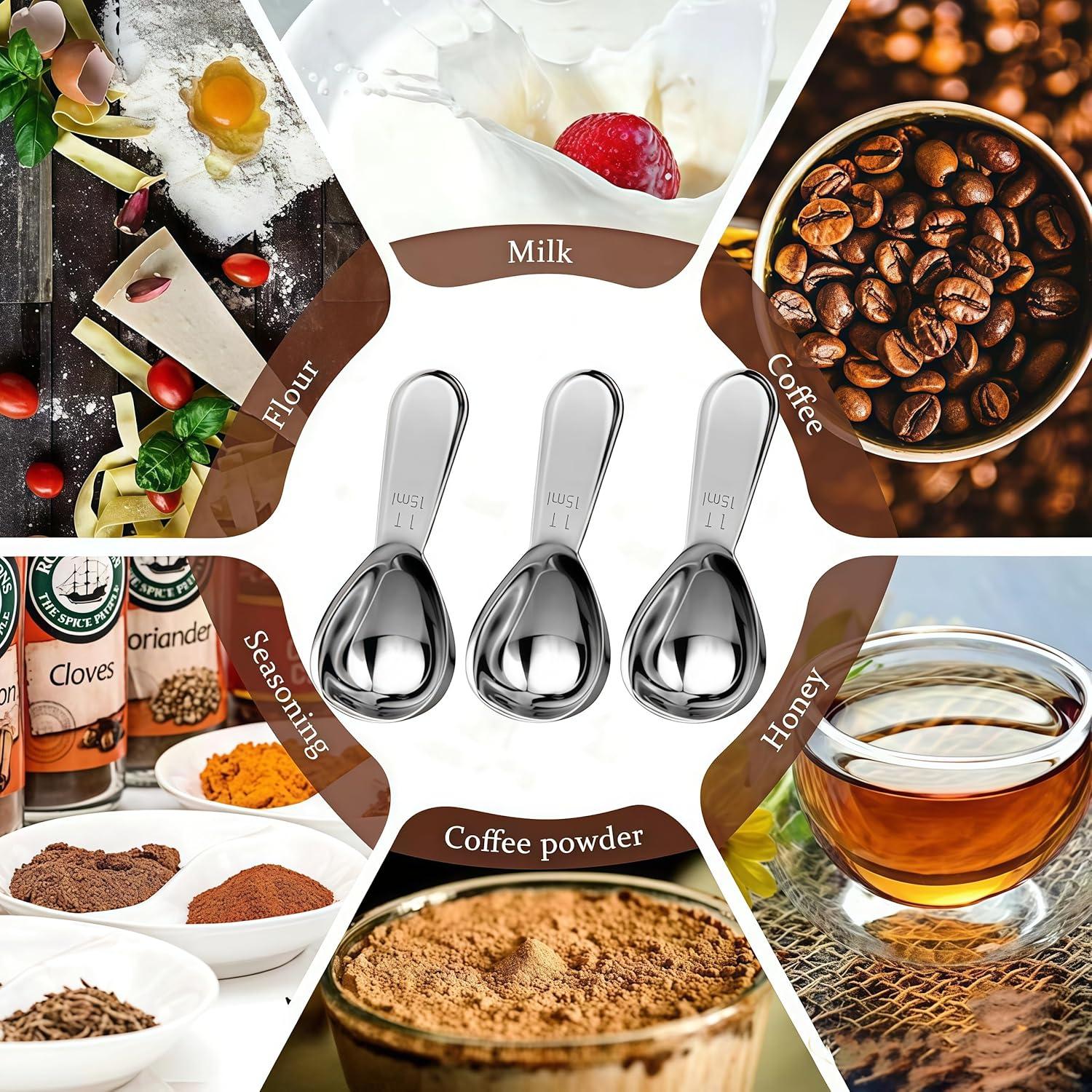 Juego de 3 cucharas medidoras de café Heideryafei 15ml acero inoxidable