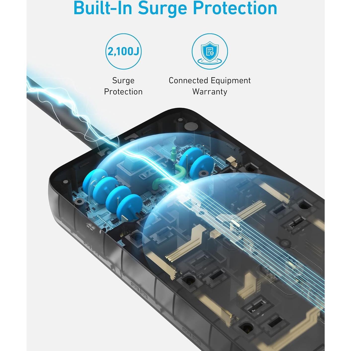 Regleta de Sobretensión Anker A9192, 12 Salidas, 1 USB-C, 2 USB-A, 1.5m