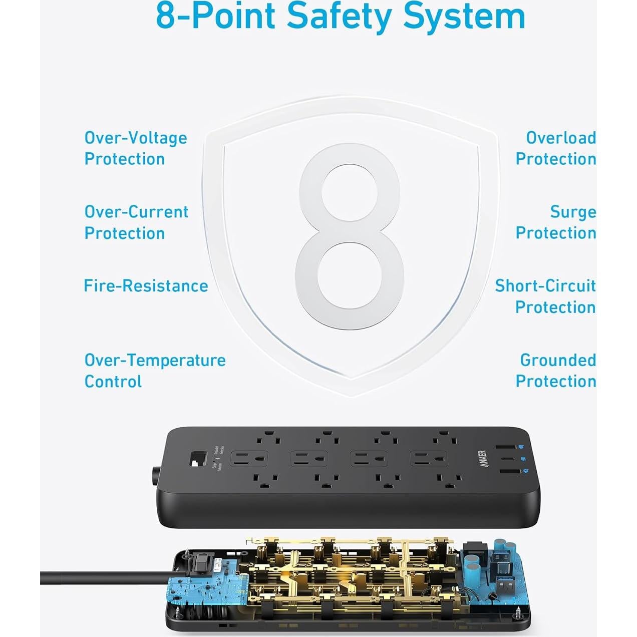Regleta de Sobretensión Anker A9192, 12 Salidas, 1 USB-C, 2 USB-A, 1.5m