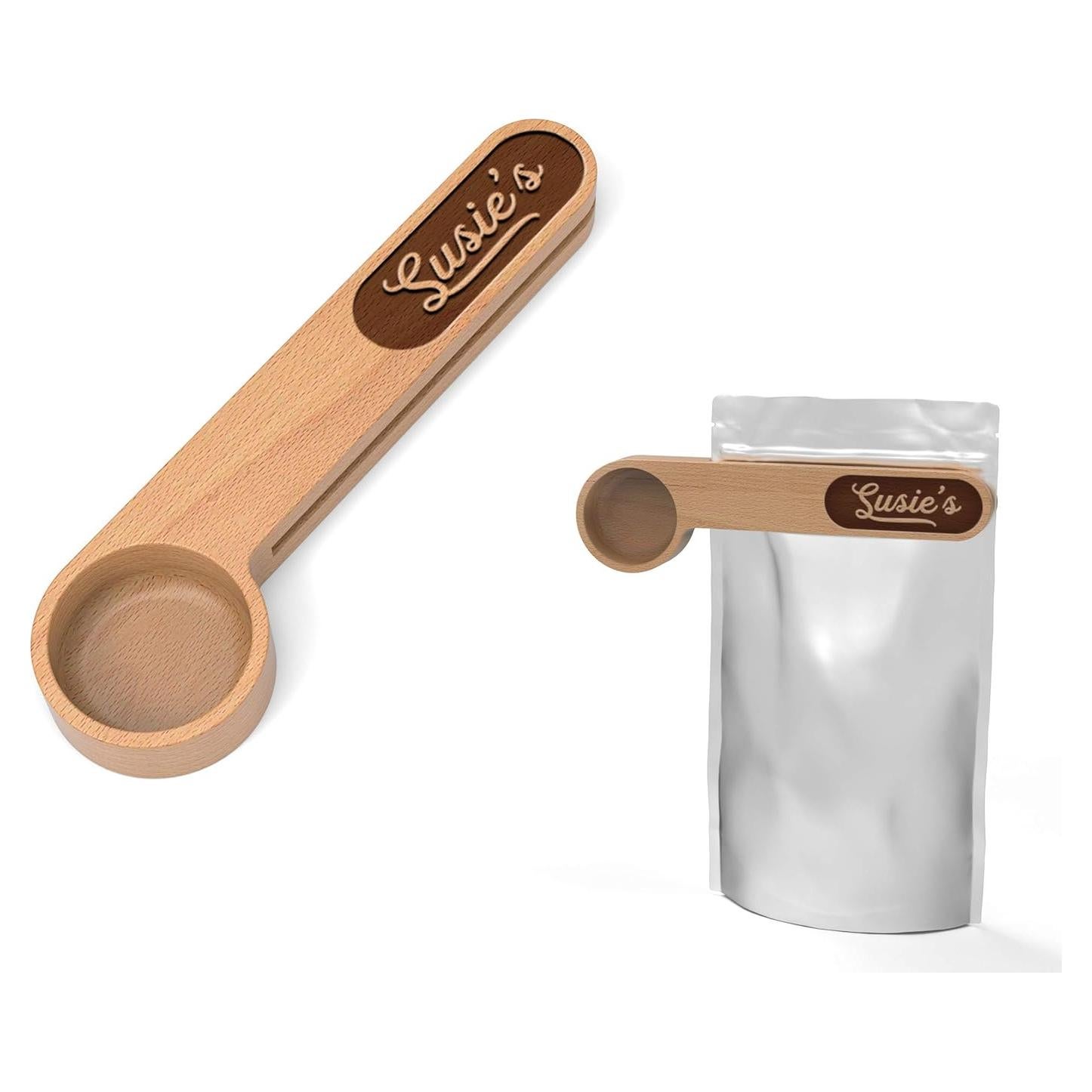 Cucharón de Café Personalizado de Madera de Haya - Clip para Bolsa