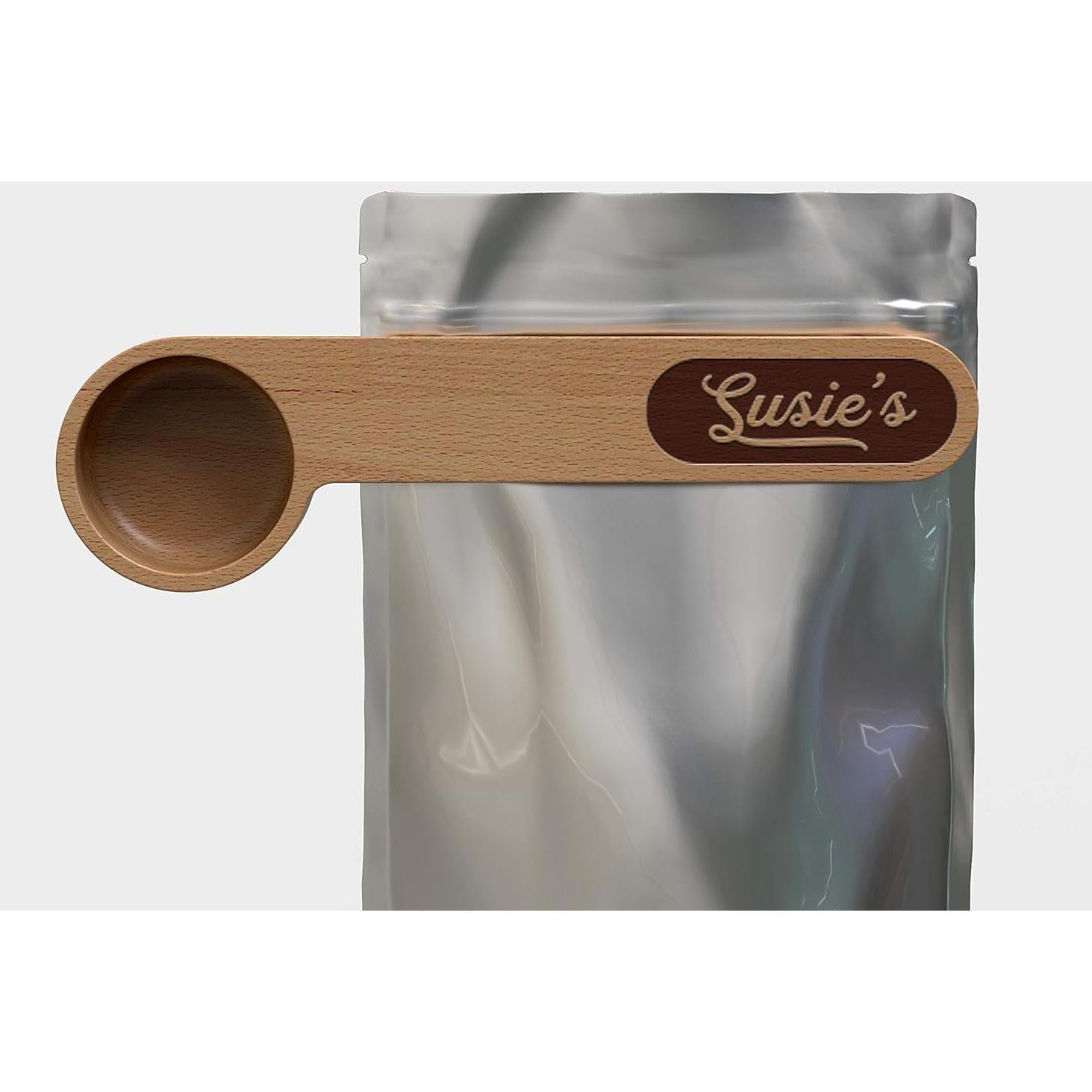 Cucharón de Café Personalizado de Madera de Haya - Clip para Bolsa