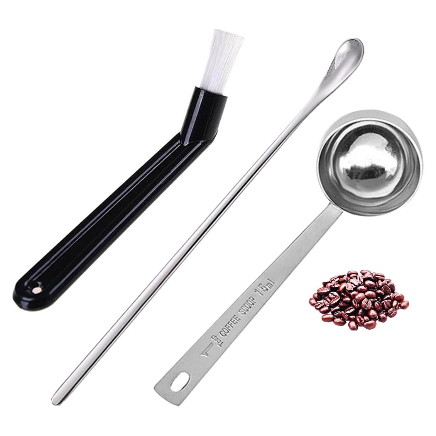 Cucharón Medidor de Café Acero Inoxidable 15ml + Cepillo Limpieza