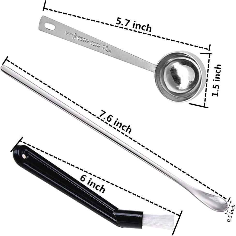 Cucharón Medidor de Café Acero Inoxidable 15ml + Cepillo Limpieza