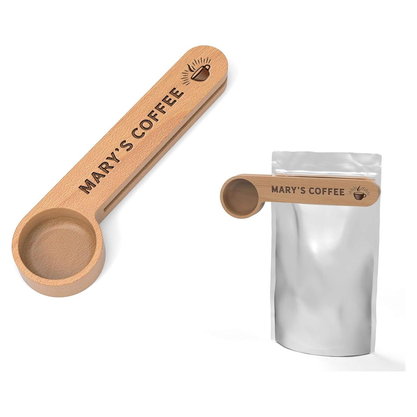 Cucharón de Café Personalizado de Madera de Haya - Clip para Bolsa