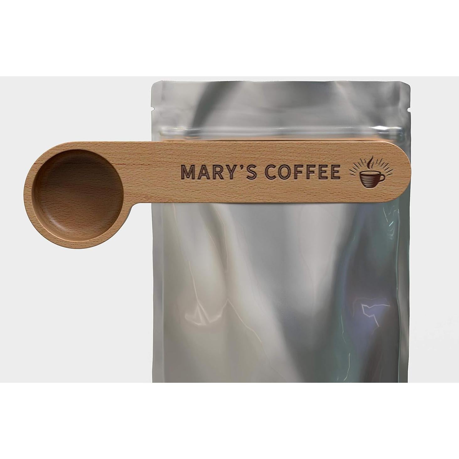 Cucharón de Café Personalizado de Madera de Haya - Clip para Bolsa