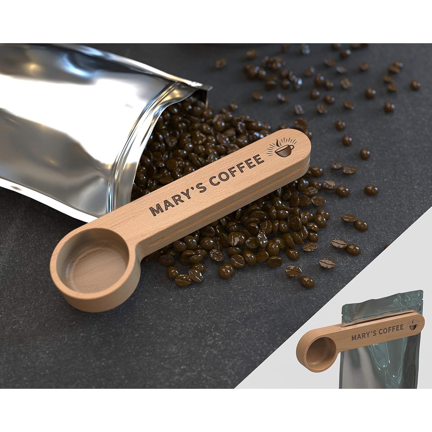 Cucharón de Café Personalizado de Madera de Haya - Clip para Bolsa