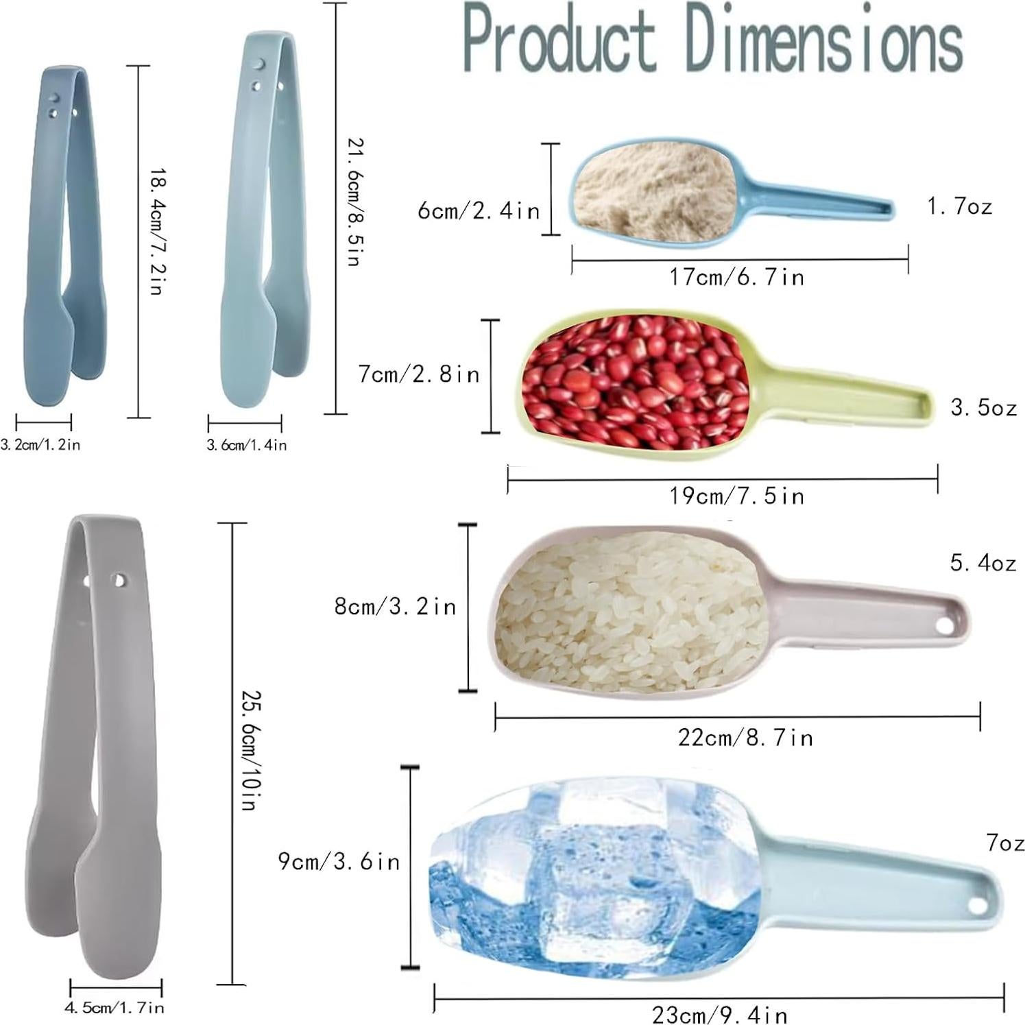 Juego de 4 Cucharas de Hielo y 3 Pinzas Wjwumha Multiusos