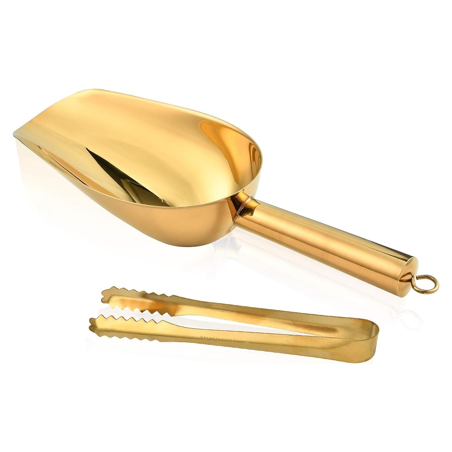 Juego de Cuchara y Pinzas para Hielo Akamino Dorado Acero Inoxidable