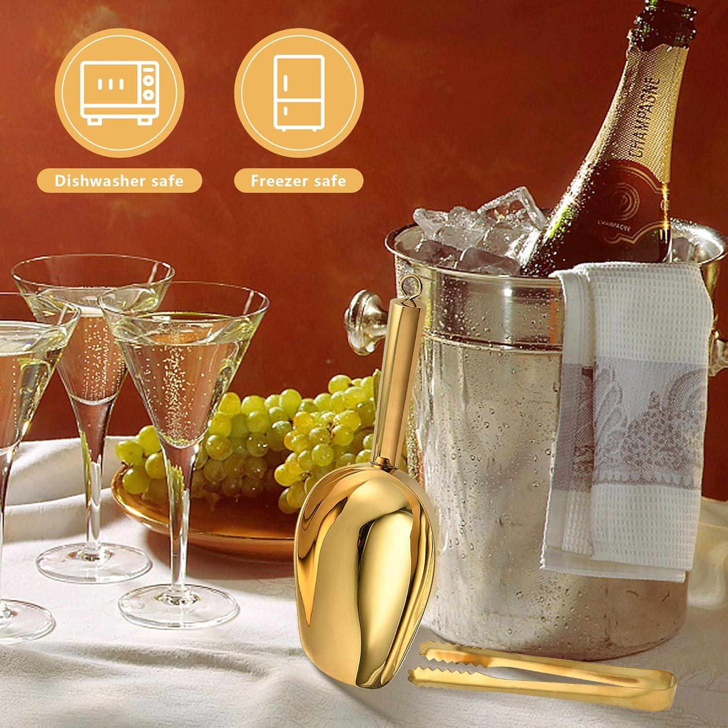 Juego de Cuchara y Pinzas para Hielo Akamino Dorado Acero Inoxidable