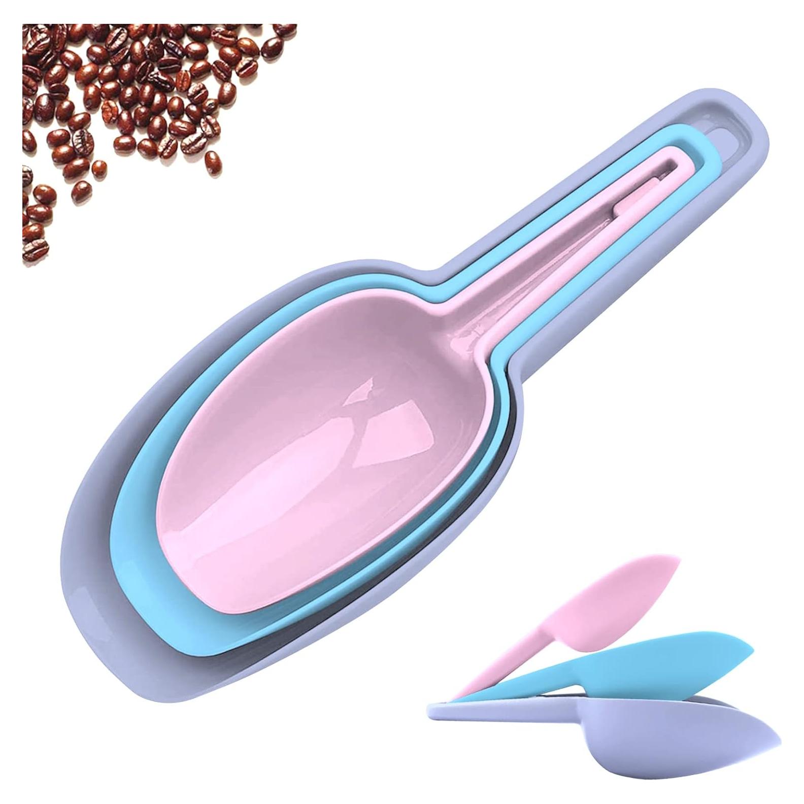 3 in 1Ice Scoop Set, Multi Purpose Plastic Kitchen Scoops Canisters, Ice Scooper for Freezer, Rice, Canisters, Flour, Dry Foods, Candy, Pop Corn, Coffee Beans and Pet Food