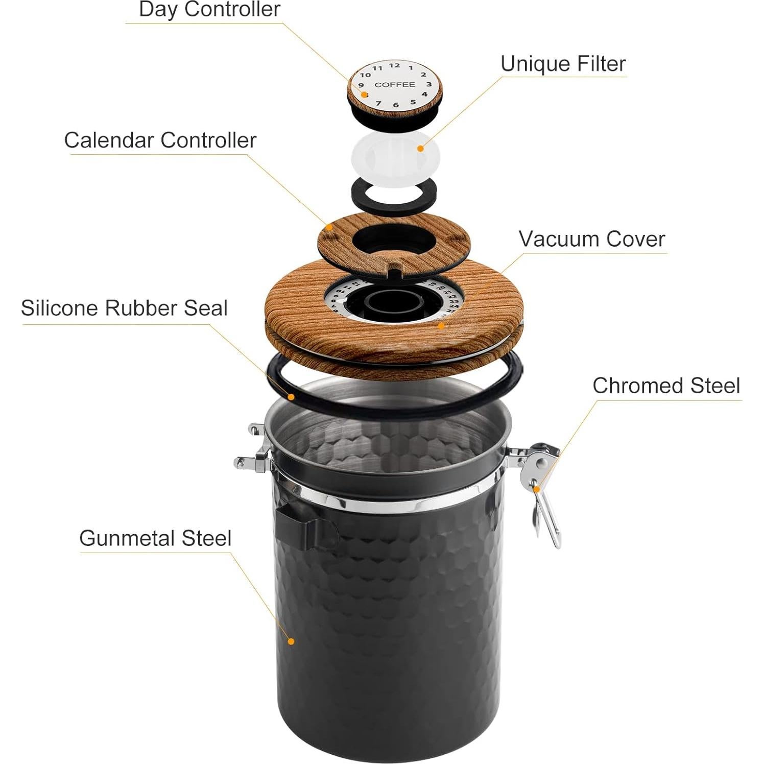 Contenedor Hermético de Café TEDSWAIT 1.8L Acero Inoxidable Negro