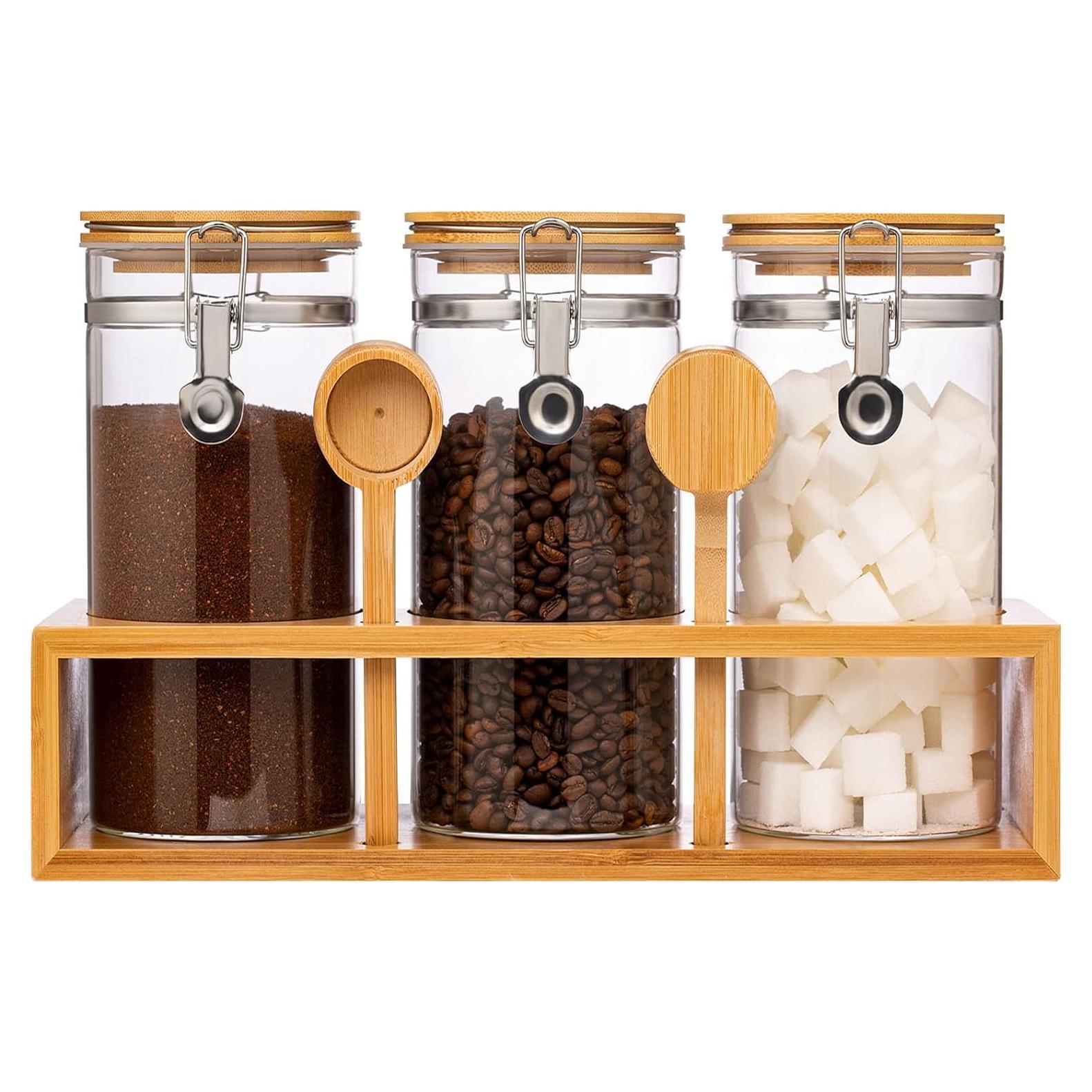 Contenedores de Alimentos de Vidrio Yangbaga 3 x 1.27 L con Estante
