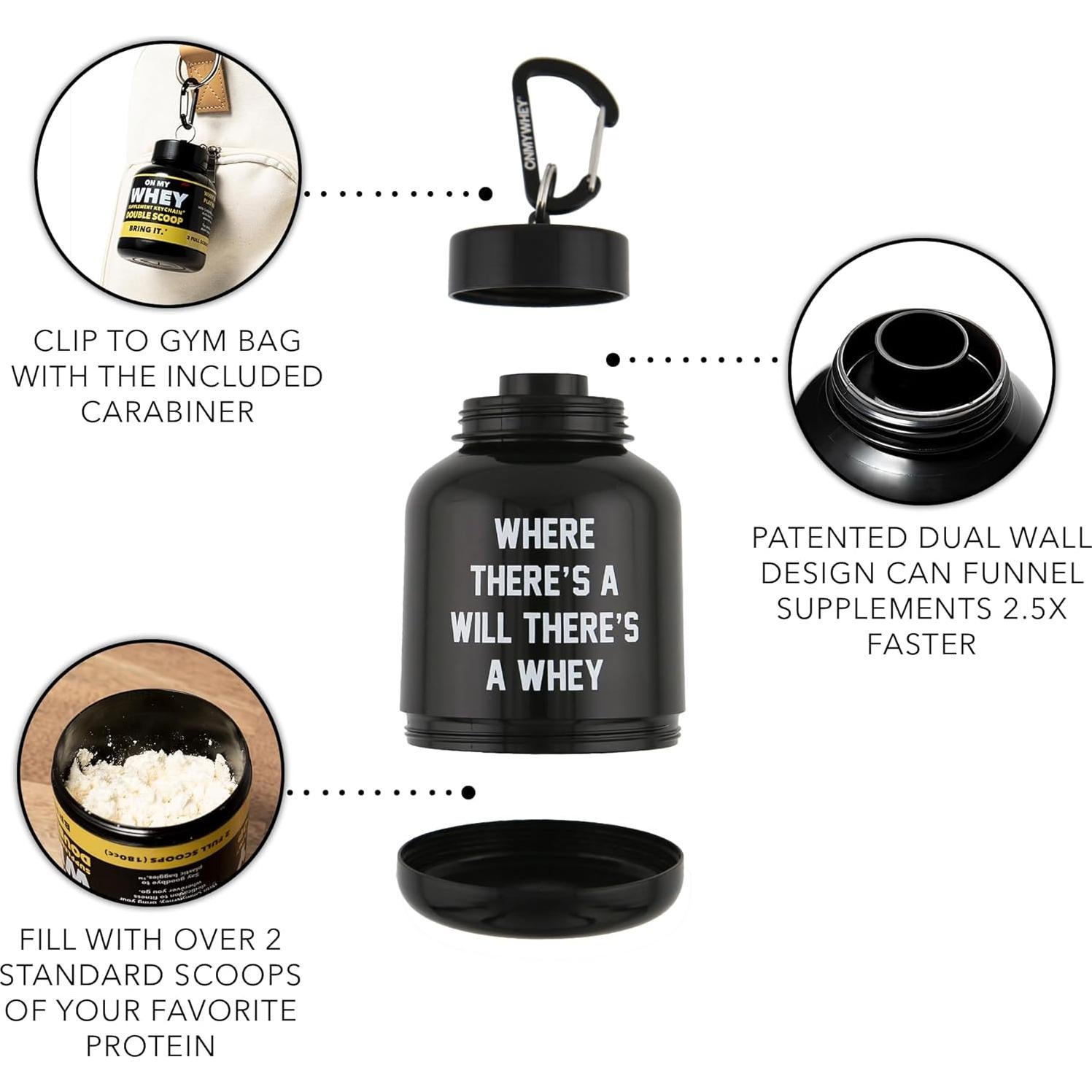 Embudo de Llavero ONMYWHEY 180cc para Suplementos y Proteínas