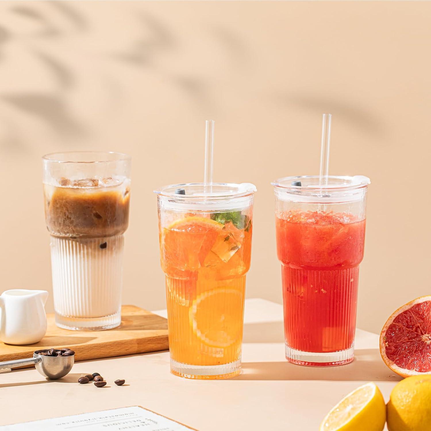 Vasos de vidrio 591ml SoulTimes con tapas y popotes - Set de 2