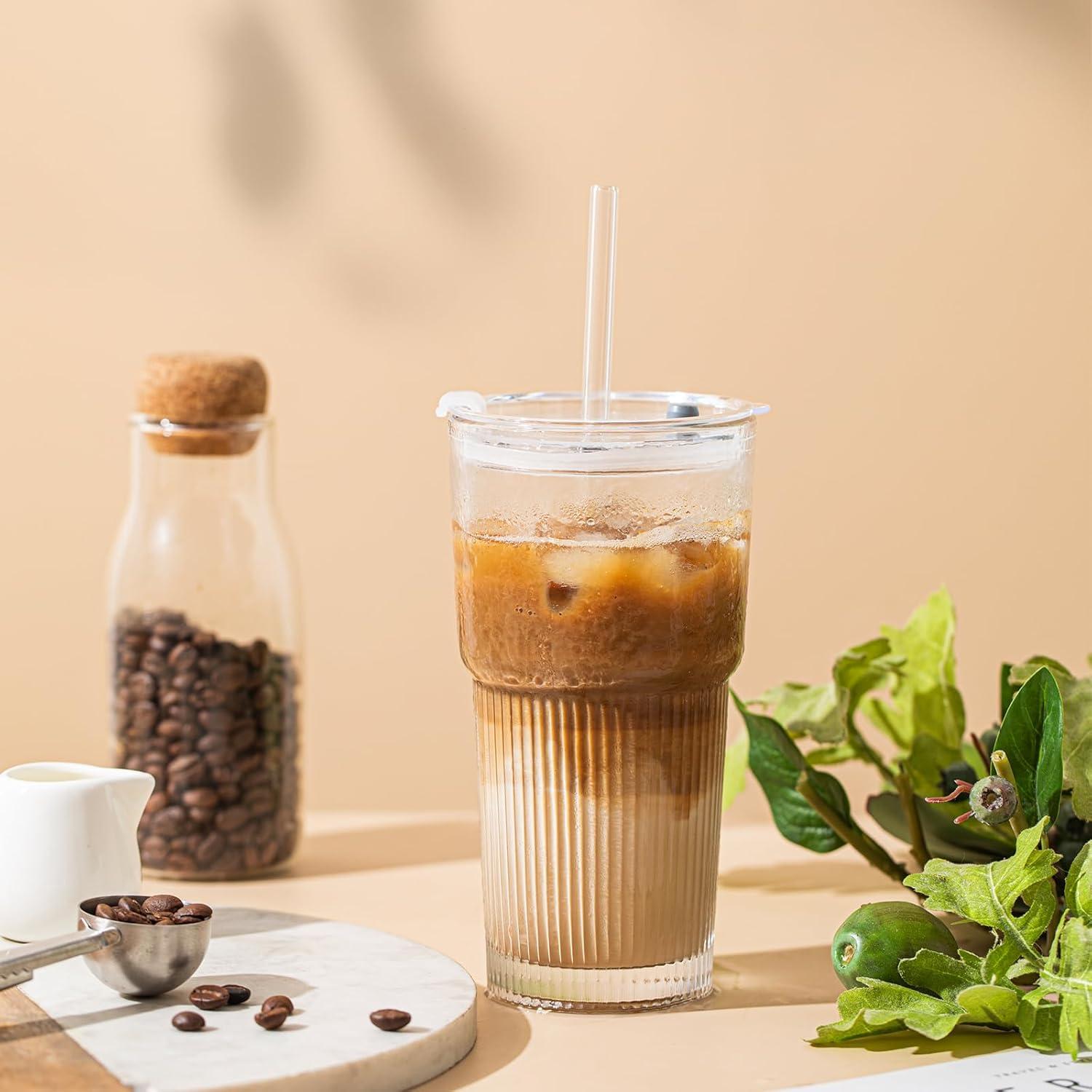 Vasos de vidrio 591ml SoulTimes con tapas y popotes - Set de 2