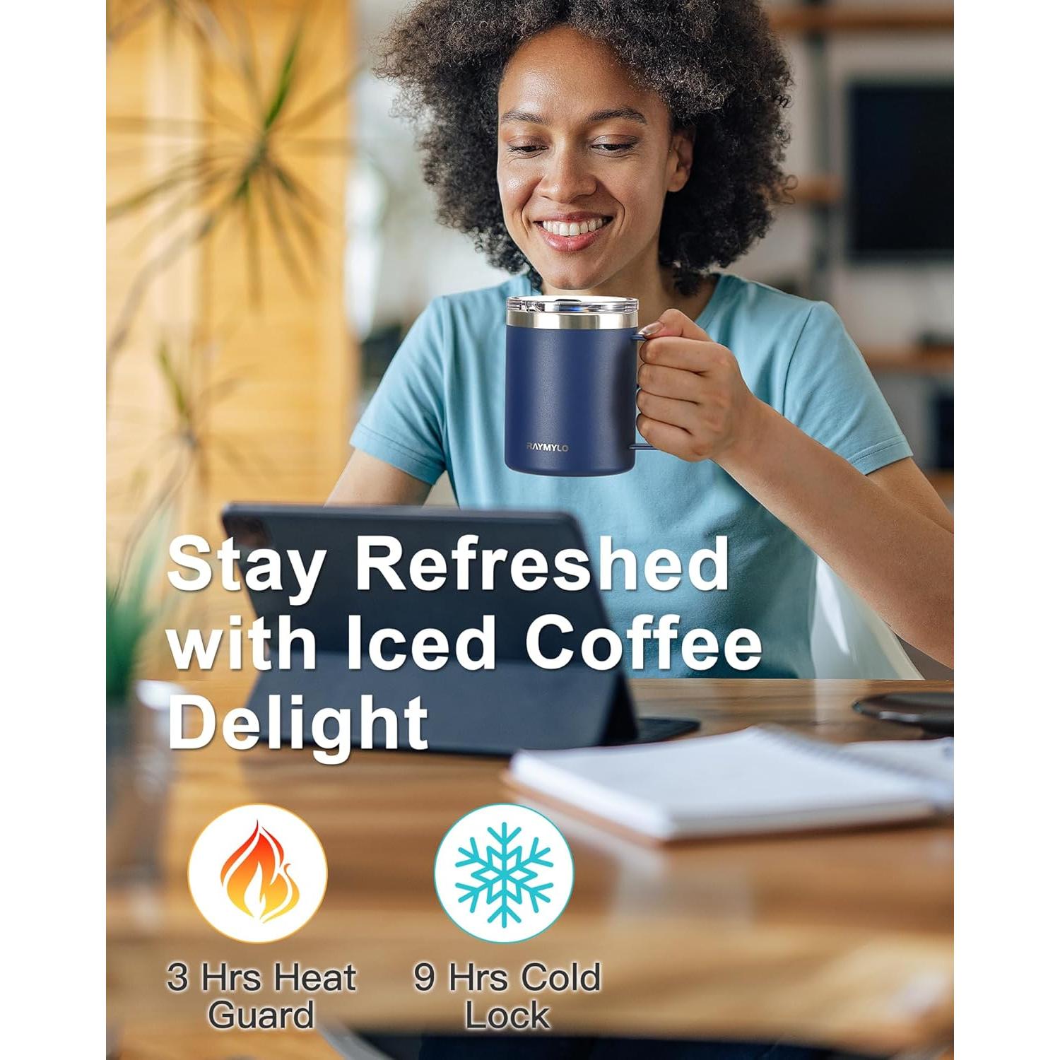 Taza de Café Aislada RAYMYLO 12 oz Acero Inoxidable Azul Marino