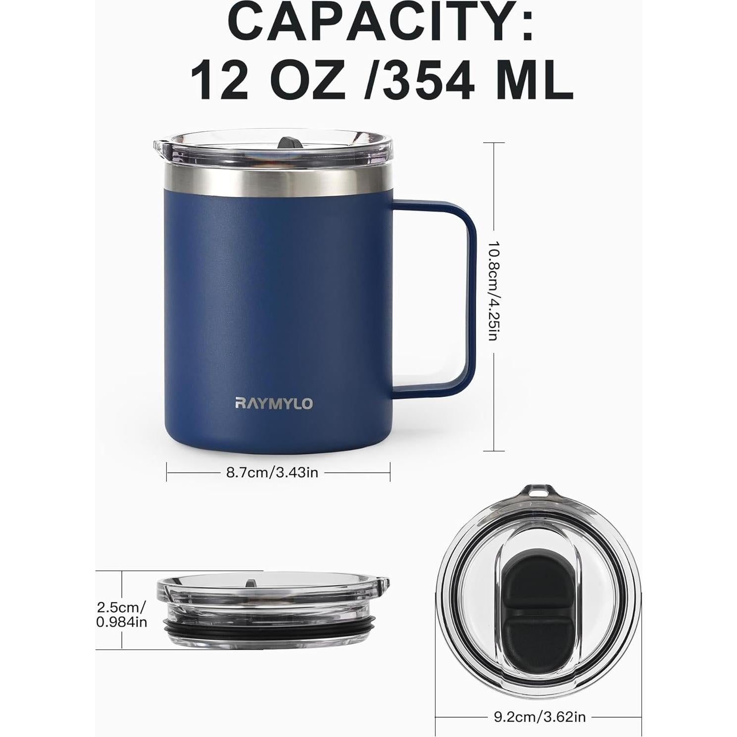 Taza de Café Aislada RAYMYLO 12 oz Acero Inoxidable Azul Marino